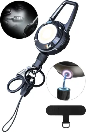 Liugx 445041590531 Led Magnetic Retractable Keychain Flashlight 250 Lumens Usb-c Rechargeable