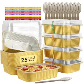Lnyzqus 184-750-gold 1.5lb Small Foil Pans With Lids 25 Pack 7 Inch X 5 Individual