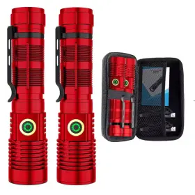 Lukyamzn 445042719740 Ipx6 Red 3.7 Volt 12000 Lumen Led Rechargeable Flashlight Handheld Worklight Bat