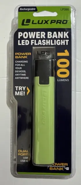 Lp398 Lux.pro Usb Rechargeable 100 Lumen Flashlight And Power Bank Nib #449