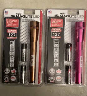 Mag-lite Sp22 2x Mag-lite Mini Flashlight Combo 2 Aa Multi-mode Elec Switch Pink And Copper