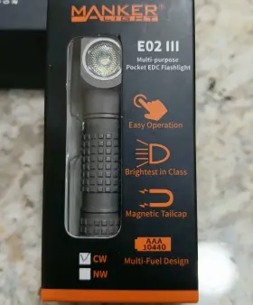 E02-iii Manker E02 Iii Titanium Stonewashed Edc Pocket Flashlight Rechargeable New