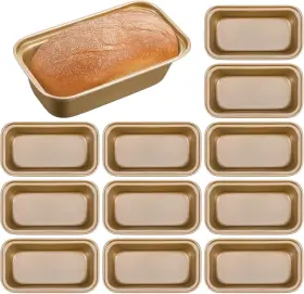 Maquita Mlpg12 12 Pcs Mini Loaf Pan For Baking Bread 6.1 X 3.3 2.1 Inches Gold