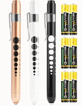 Meuut 768564166050 3 Pack Pen Lights For Nurses With 6 Batteries Black White Gold