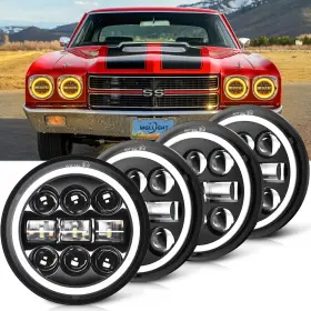 Mgllight M006zq-4pcs-mgl 5-3/4 5.75 Inch Led Headlight White Amber Halo Compatible With Challenger
