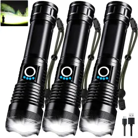 Mixilin F50-3 3 Pack Rechargeable Led Flashlights High Lumens 90 000lm Super Bright Flashl