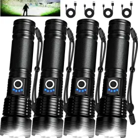 Mixilin M085-4 Rechargeable Led Flashlight 4 Pack 99000 Lumens Usb 5 Modes Waterproof