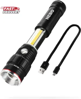 Nebo 726084941519 Slyde King Flashlight High Lumens Rechargeable Cob Work Light And Led Flas