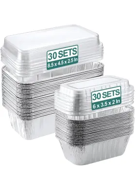 Neebake Nk066 60 Pack Disposable Aluminum Loaf Pans With Lids Combo Set - 30 8.5x4.5x2