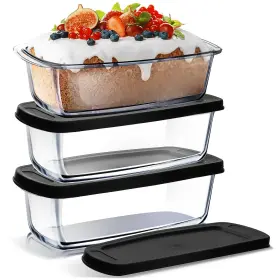 Nestl Vds-ne-glsscntnr-3pc-blk Set Of 3 Glass Bread Loaf Pans For Baking Pack Black