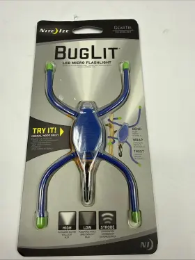 Nite Ize Bgt03w-07-1703 New Buglit Led Micro Flashlight Blue / Lime Green 6 Lumens With S-biner