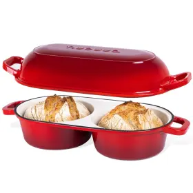Nuovva Nu00848 Dutch Oven For Sourdough Bread Baking Enamelled Cast Iron Loaf Red