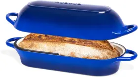 Nuovva Nu00855 Enamelled Cast Iron Bread Loaf Pot Dutch Oven For 34cm X 16cm Dark Blue