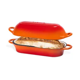 Nuovva Nu00857 Enamelled Cast Iron Bread Loaf Pot Dutch Oven For 34cm X 16cm Orange