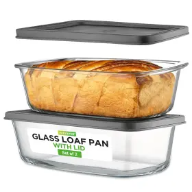 Nutrichef Ncgl2lo 4 Piece Glass Loaf Pan Set With Lids - Stackable One Size Clear