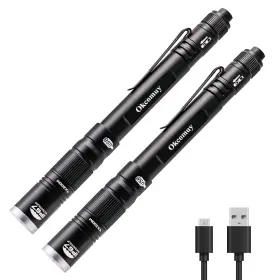 Pl-9266 Okcomuy Rechargeable Pen Light Flashlight Ip67 Waterproof With 2 Pack Black