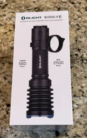 Olight 6972378124548 Warrior X 3 Black Tactical Flashlight Rechargeable 2500 Lumens New Led