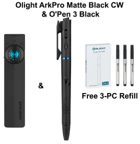 Olight 977261693880 Arkpro Class 3r Matte Black Cw And Open 3 Pen Light Free 3pcs Refills