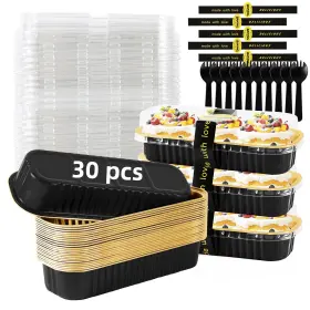Orlashop 740117184735 Mini Loaf Pans With Lids And Spoons Sealing 6.8 Oz Black/gold
