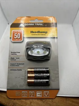 Ozark Trail 20036 Led Headlamp Ultra Brigt 50 Lumens Black Brand New Model