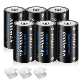 Palowextra 755565091191 6 Pack Rechargeable D Batteries 8000mah 1.2v Ni-mh Size Battery Cell With S