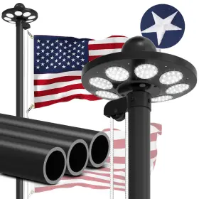 Panopole Qigan-11bk 11 Gauge Heavy Duty Flag Pole Kit With 136 Led Ultra Bright Solar Light 2.3