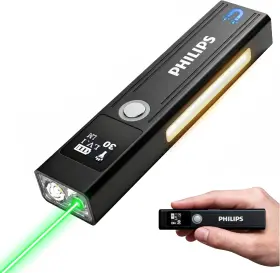 Philips 705353923203 Sfl6256 Rechargeable Edc Flat Flashlight With Green Laser Warm And Whit