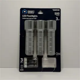 Project Source 5699182 Led Flashlights 3-pack Silver 500 Lumens Model
