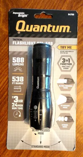 Quantum 64799 New Tactical Flashlight Qfl-588 Focusing 3 Modes 588 Lumens 538 Ft Range