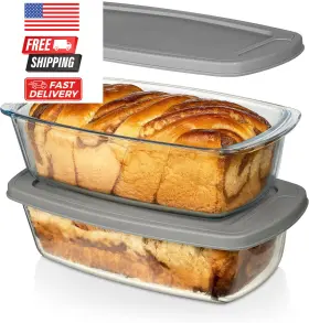 Razab 2setgreyloafpan Newlid Large 7.6 Cups/1800 Ml/1.9 Quart Glass Loaf Pan With Lids Set Of 02 Gray