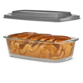 Razab 631907228305 Large 7.6 Cups/1800 Ml/1.9 Quart Glass Loaf Pan With Lids Set Of 01 Gray