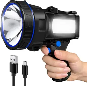 Redrhino Gf10 Rechargeable Spotlight Flashlight 1000000lm Cob Light Waterproof Black