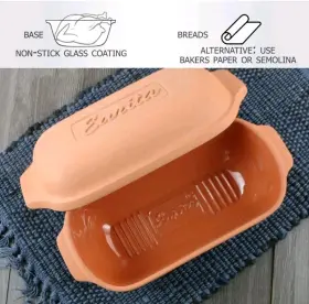 Reston Lloyd 99700m Eurita Clay Roaster Non-stick Bread Pan And Lid Healthy 2 Quarts Terracotta New