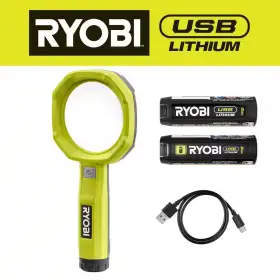 Ryobi 744110921373 Usb Lithium 200 Lumens Magnifying Light Kit With 2.0 Ah Battery And Charging C