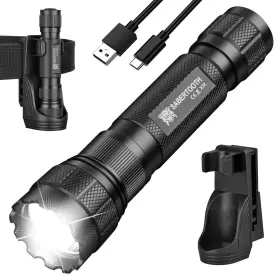Sabertooth 749691921439 Rechargeable Police Tactical Flashlights 1800 High Lumen With Holster For Dut