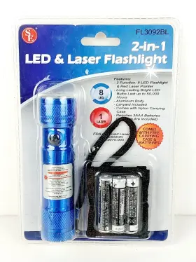 Se Fl3092bl 8 Led 2-in-1 Flashlight With Red Laser And Nylon Case - New Old Stock