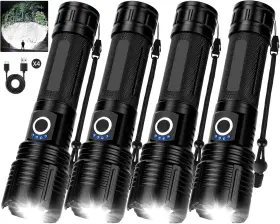 Shenzhenbaiqianwandianzishangwuyouxiangongsi P126 4 Pack Flashlight Rechargeable High Lumens 99000lm Flash Light Adjustable Led