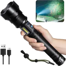 Shinerover P90-bk-1p Flashlights High Lumens Rechargeable Super Bright Led Flashlight With 7 Modes &