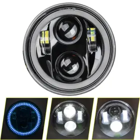 Sinliru S-0025l 5.75inch 5-3/4 Black Motorcycle Headlight Smoked Blue Halo Drl For Indian Sco