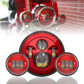 Sktyants 691608800002 7 Inch Led Red Motorcycle Headlight 4.5 Round Passing Fo