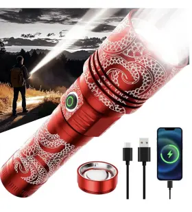 Skyfire Sf-2015 New Open Box Red Flashlight Rechargeable Zoom Ignition Lens