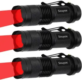 Souyos 313040218213 3 Pack Zoomable Long Range Red Hunting Light Flashlight Torch With Clip For Hunt