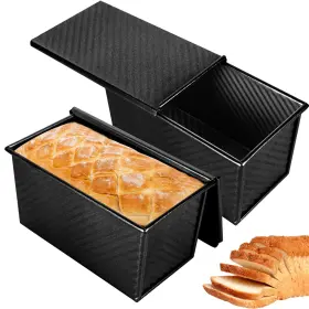 Spmarkt Sp-050 2pack 1lb Black Pullman Loaf Pan With Lid Non-stick 8.3inch