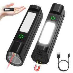 Spriak Spriak-m56 Rechargeable Small Magnetic Flashlight With Red Beam And Cob Work 2 Pack Black