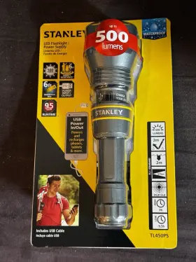 Stanley 814632013082 Tl450ps Led Flashlight 500 Lumens Waterproof Usb Power Bank