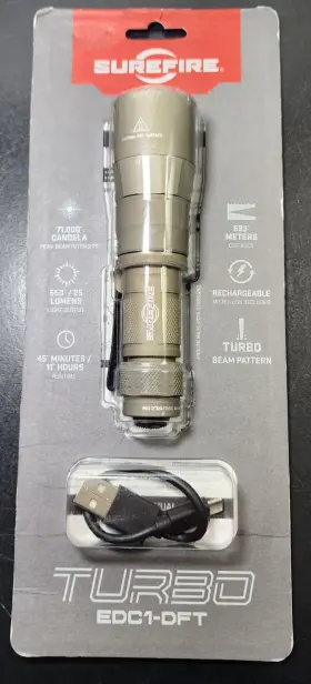 Streamlight Dc1-dft-tn Surefire Edc1-dft Dual-fuel Turbo Flashlight 700 Lumens Anodized Waterproof Tan