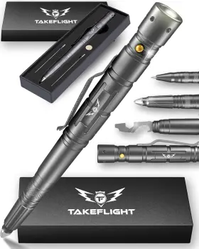 Tf Takeflight Tf02-silver Tactical Pen With Flashlight Multitool Edc Glass Breaker And Bott