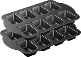 Tiawudi Kc093802 2 Pack Non-stick Mini Loaf Pan Carbon Steel Baking 8-cavity Black