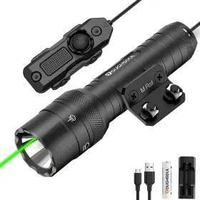 Toughsoul 445023091018 M-rail Green Laser Tactical Flashlight 1250 Lumens Rechargeable Flash