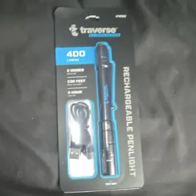 Traverse 74608 Rechargeable Led Penlight Flashlight 400 Lumens Usb-c 2 Modes Black